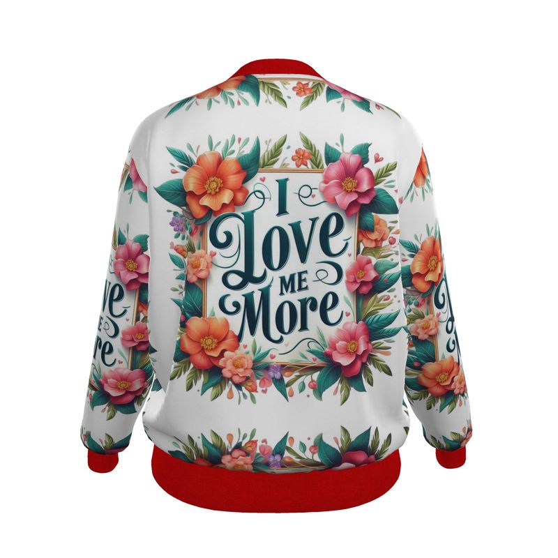 Ladies satin bomber jacket by I Love Me Vibe, stylish and empowering, with a sleek design and satin outer and lining.