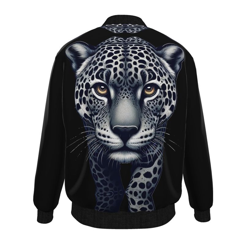Men's leopard print bomber jacket by I Love Me Vibe, satin outer fabric with satin lining, bold and stylish confidence look.