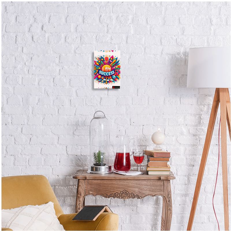I Love Me Vibe metal print featuring "I Am the Success" daily affirmation, wall-mounted achievement and confidence wall art.