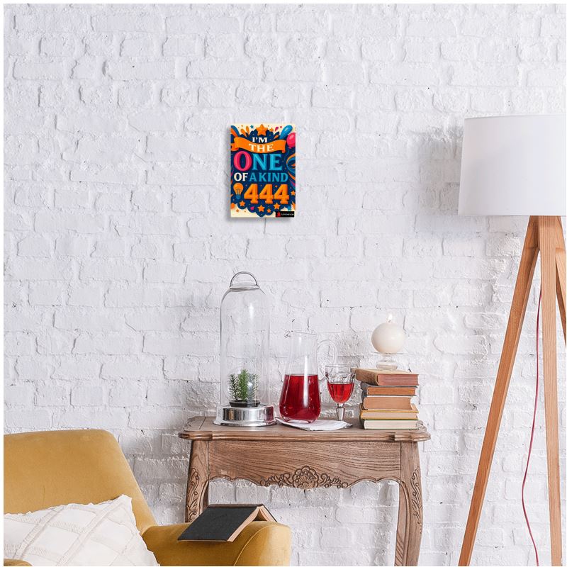 I Love Me Vibe metal print featuring Angel Number 444 affirmation wall art, 7x5 inches, wall-mounted, one-of-a-kind design.