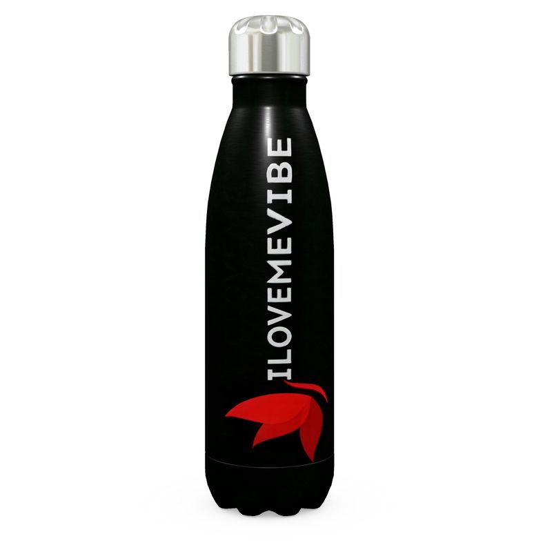 White stainless steel I Love Me Vibe thermal bottle with a sleek, durable design for hot and cold beverages.