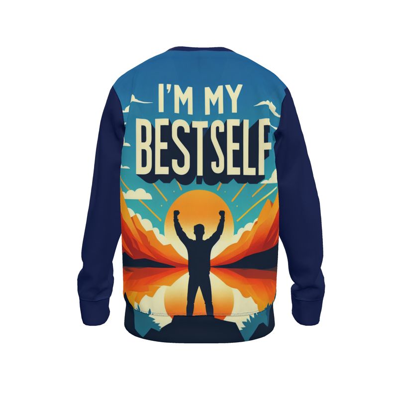 I Love Me Vibe I'm My Best Self men's sweatshirt in white with high-vibration affirmation design, soft loopback jersey fabric.