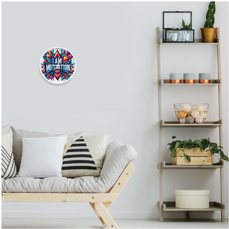 I Love Me Vibe I Am Motivation Wall Clock with natural white face and black numerals, inspiring affirmation decor for positive mindset.