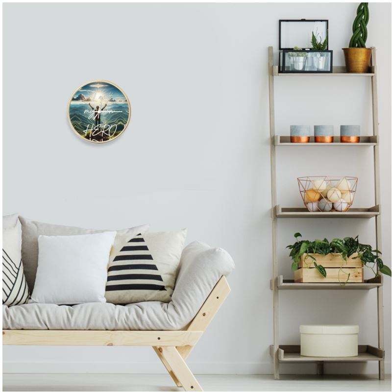 I Love Me Vibe I Am My Own Hero wall clock with natural white finish and bold numerals, featuring empowering affirmation design.