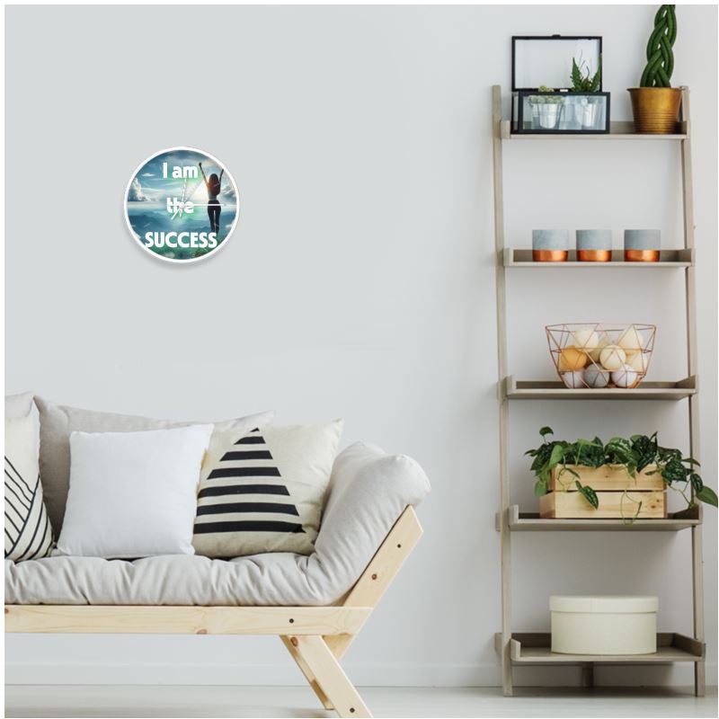 I Love Me Vibe I Am The Success Wall Clock with natural white numerals, featuring abundance and achievement affirmation decor.