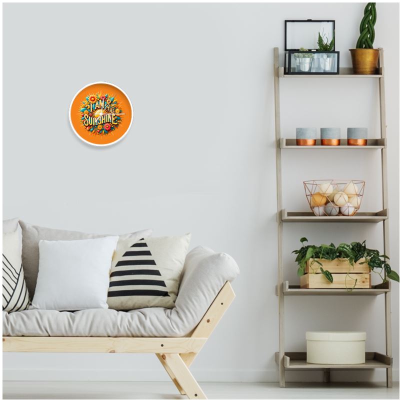 I Love Me Vibe I Am the Sunshine wall clock with natural white dial and black numerals, uplifting positive affirmation decor.