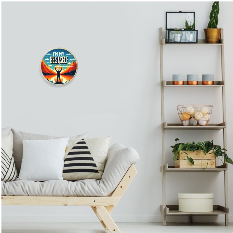 I Love Me Vibe wall clock with natural white finish, 10-inch diameter, featuring self-empowerment affirmation and modern design.