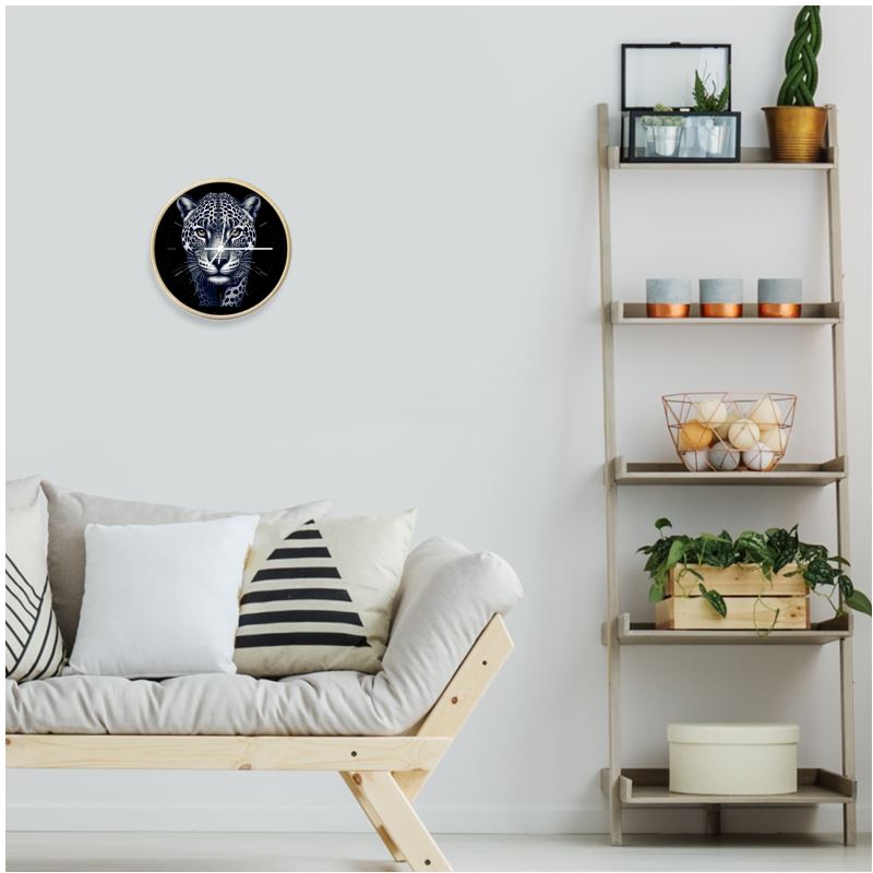 Walking Leopard Wall Clock by I Love Me Vibe, natural white with bold numerals, symbolizing strength and confidence affirmation decor.