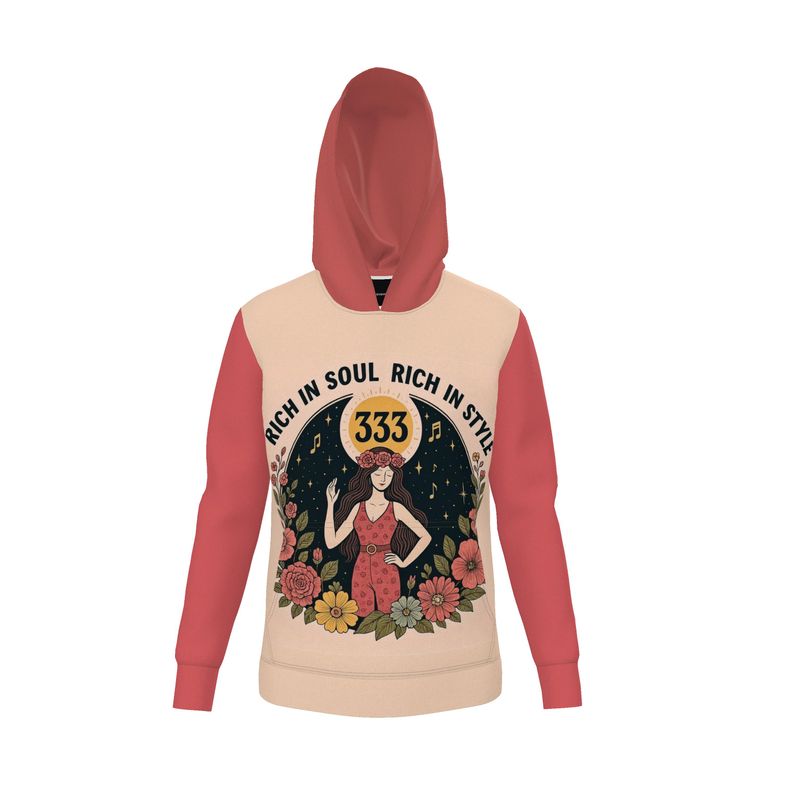 I Love Me Vibe hoodie featuring "Rich in Soul, Rich in Style 333" design, casual fit, with angel number 333 details visible.