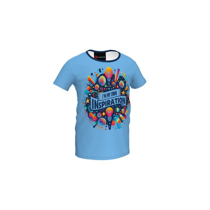 Girls' blue T-shirt from I Love Me Vibe featuring positive message "I'm My Own Inspiration" for kids' casual wear.
