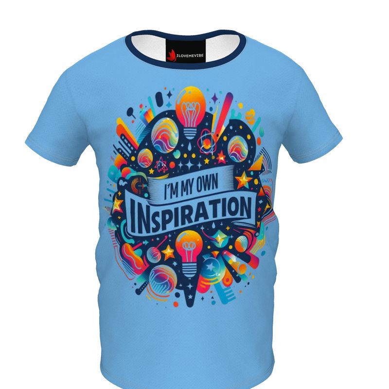 Girls' blue T-shirt from I Love Me Vibe featuring positive "I’m My Own Inspiration" message and simple design for kids.