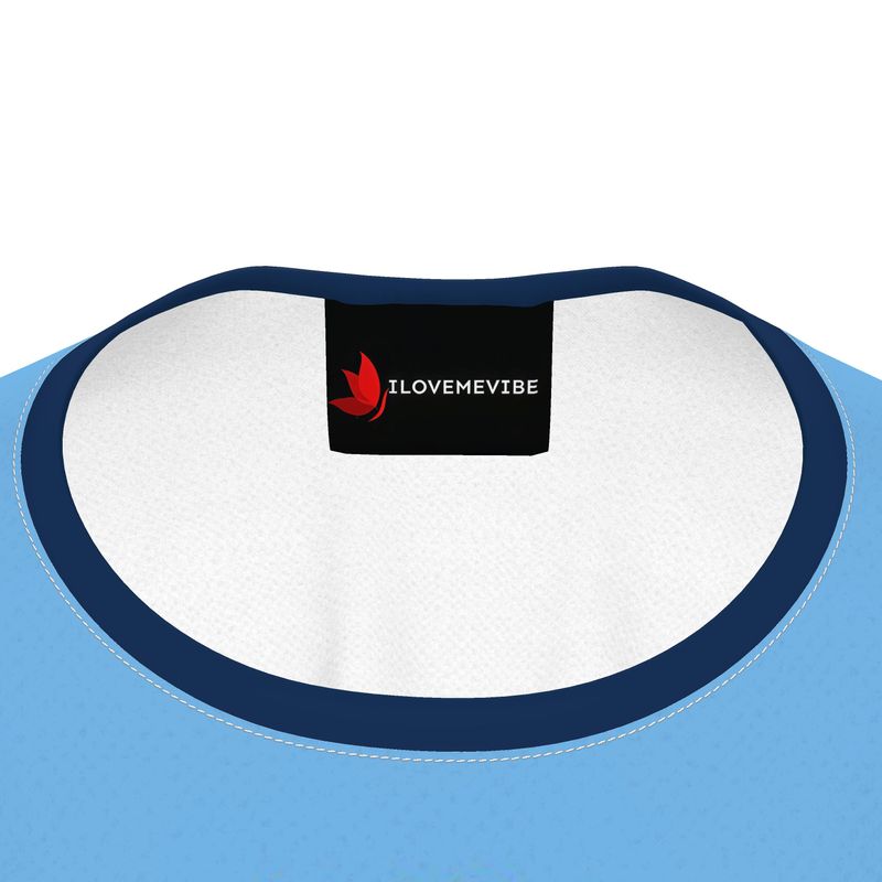 Girls' blue I Love Me Vibe T-shirt featuring positive message "I'm My Own Inspiration" on a simple, comfortable kids' tee.
