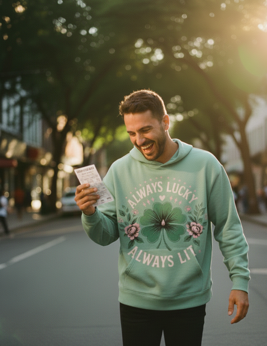 Always Lucky, Always Lit Men's Hoodie - Manifest Luck & Abundance Vibes | I Love Me Vibe