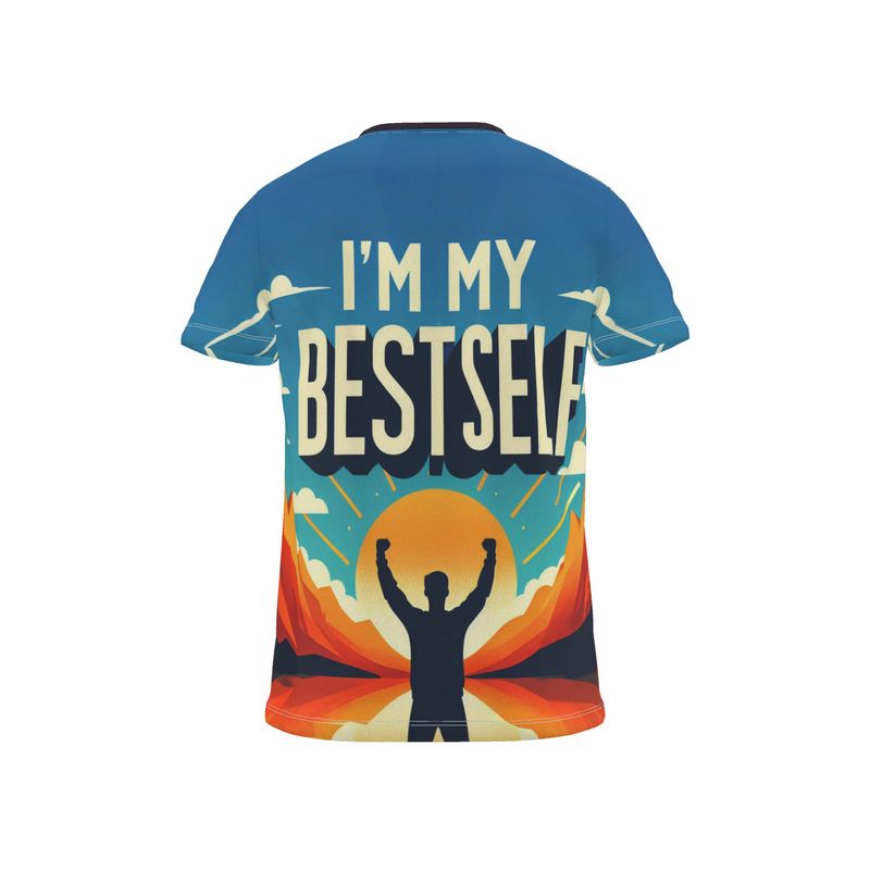 Men's motivational T-shirt by I Love Me Vibe, all-over printed cut and sew design, made from recycled poly jersey fabric.