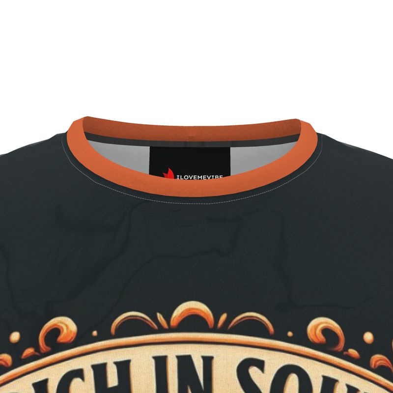 All-over print I Love Me Vibe men's T-shirt featuring "Rich in Soul, Rich in Style 333" angelic number affirmation, recycled polyester jersey.