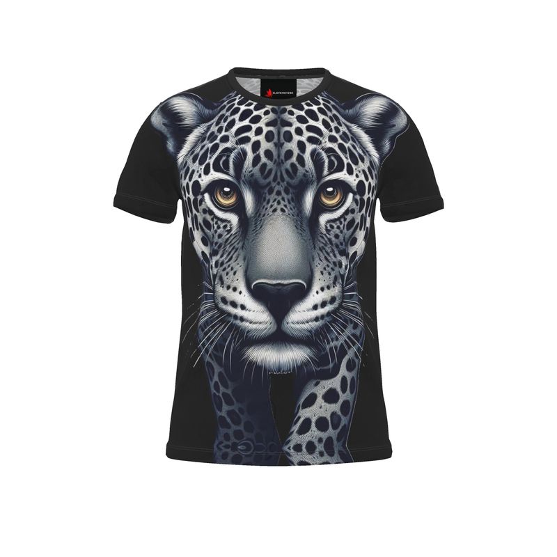 Men's leopard print T-shirt by I Love Me Vibe featuring all-over bold motivational design, recycled poly jersey fabric, casual style.
