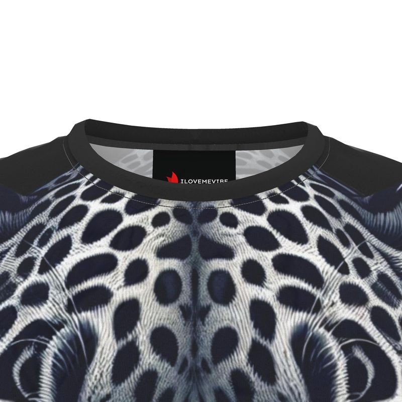 Men's leopard print T-shirt by I Love Me Vibe with bold motivational design, all-over print style, recycled poly jersey fabric.