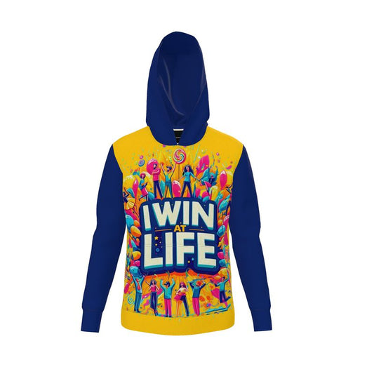 I Love Me Vibe I Win at Life women's zip-up hoodie with positive affirmation text, soft loopback jersey fabric, and comfortable fit.