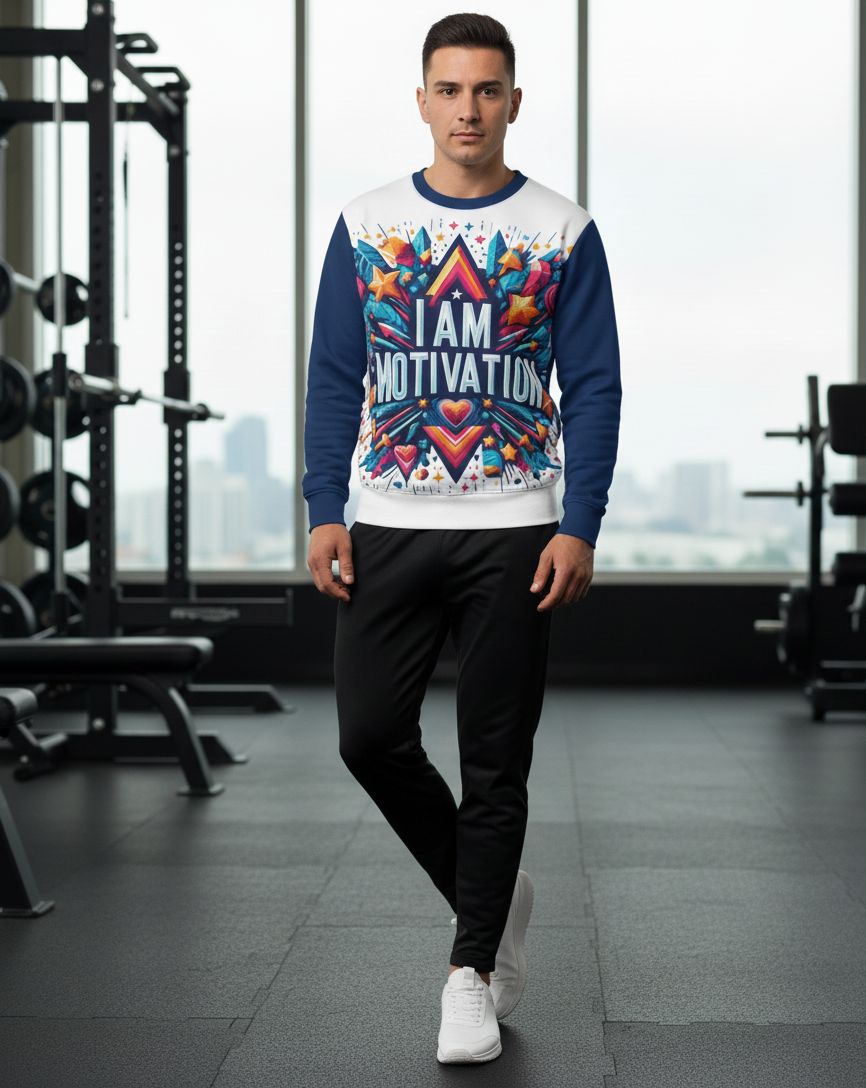 Men's I Am Motivation sweatshirt by I Love Me Vibe featuring empowering affirmation and comfortable fit.