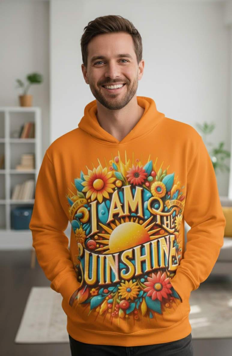 Men's I Am the Sunshine hoodie by I Love Me Vibe, featuring positive energy and high-vibe affirmation design.