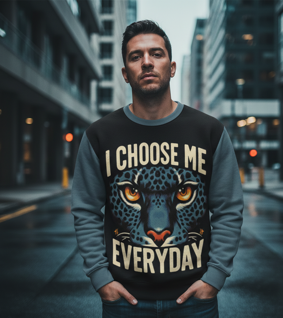 Men's I Choose Me Everyday sweatshirt from I Love Me Vibe, featuring empowering self-love and daily affirmation design.