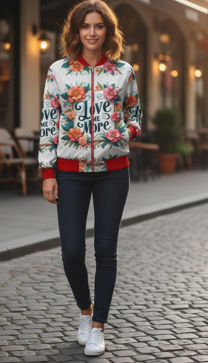 Women wearing I Love Me More ladies bomber jacket by I Love Me Vibe, showcasing a stylish and empowering outerwear look.