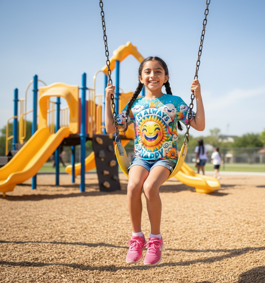 I’m Always Happy Kids’ Blue T-Shirt – Positive Kids Tee | I Love Me Vibe - I love me vibe