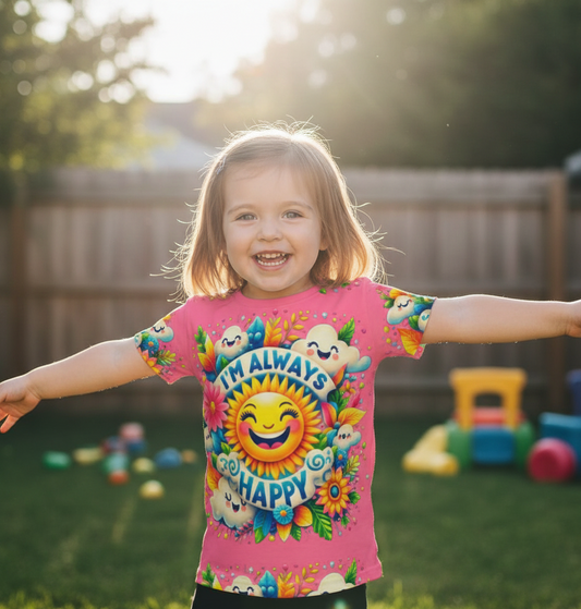I’m Always Happy Kids’ Pink T-Shirt – Positive Kids Tee | I Love Me Vibe - I love me vibe