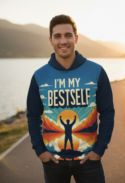 Men's I Love Me Vibe "I’m My Best Self" affirmation hoodie, featuring a comfortable fit and positive message in stylish design.