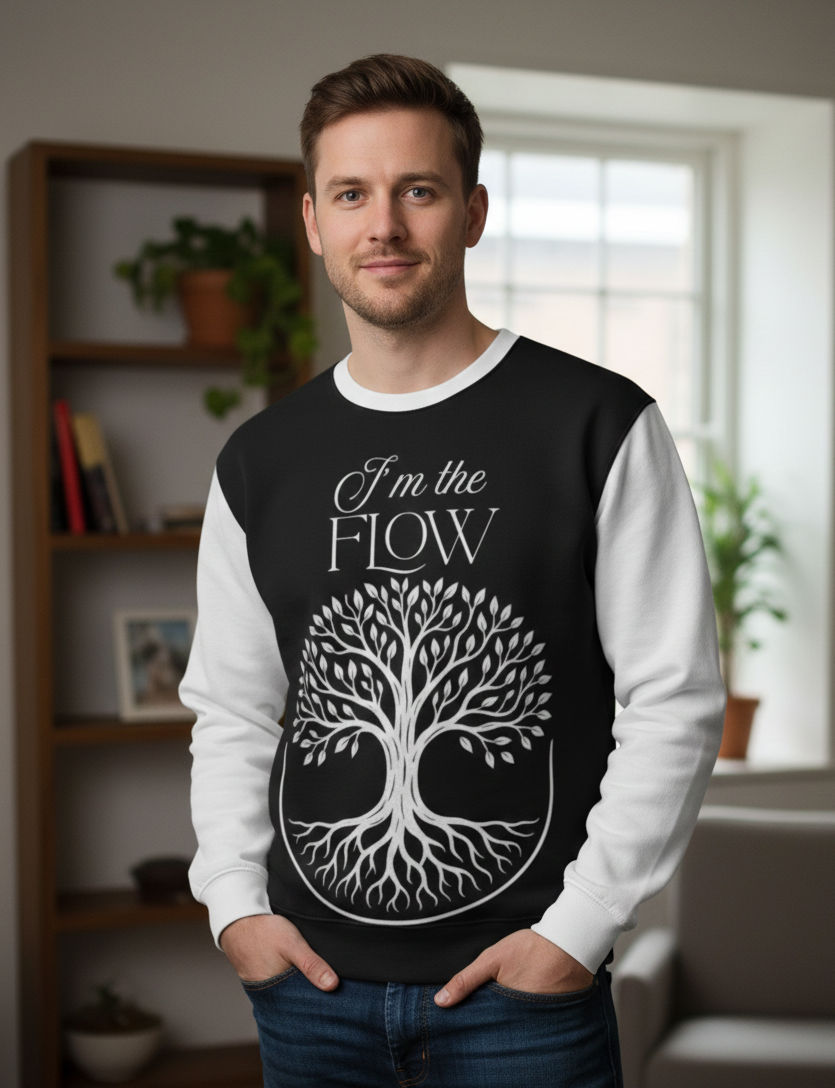 Men's I Love Me Vibe "I'm the Flow" sweatshirt featuring empowering affirmation design, casual fit, and comfortable fabric.