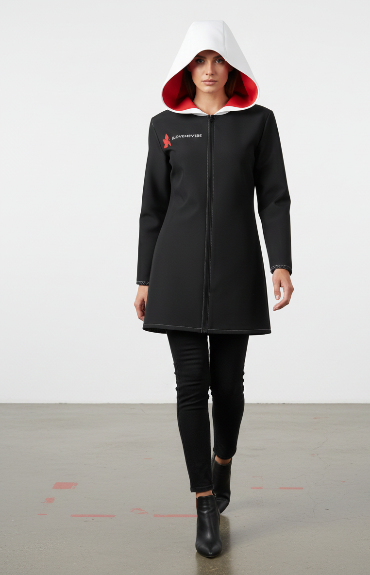 I Love Me Vibe women's hooded rain coat, stylish waterproof rain jacket with hood, perfect for rainy days and outdoor comfort