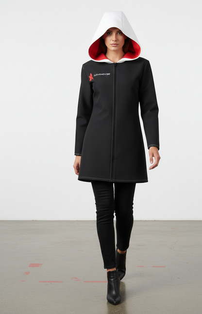 I Love Me Vibe women's hooded rain coat, stylish waterproof rain jacket with hood, perfect for rainy days and outdoor comfort