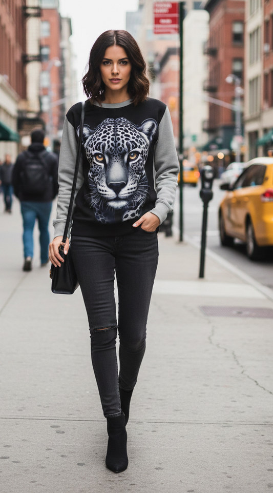 Walking Leopard Woman's Sweatshirt - Power, Confidence & Spirit Animal Energy Sweatshirt | I Love Me Vibe - I love me vibe