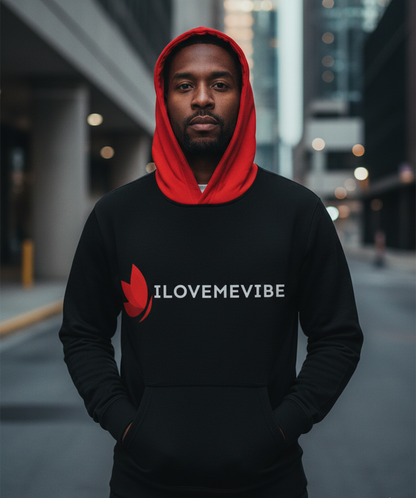 I Love Me Vibe men's hoodie featuring bold affirmation and empowerment messages, in a special edition design.