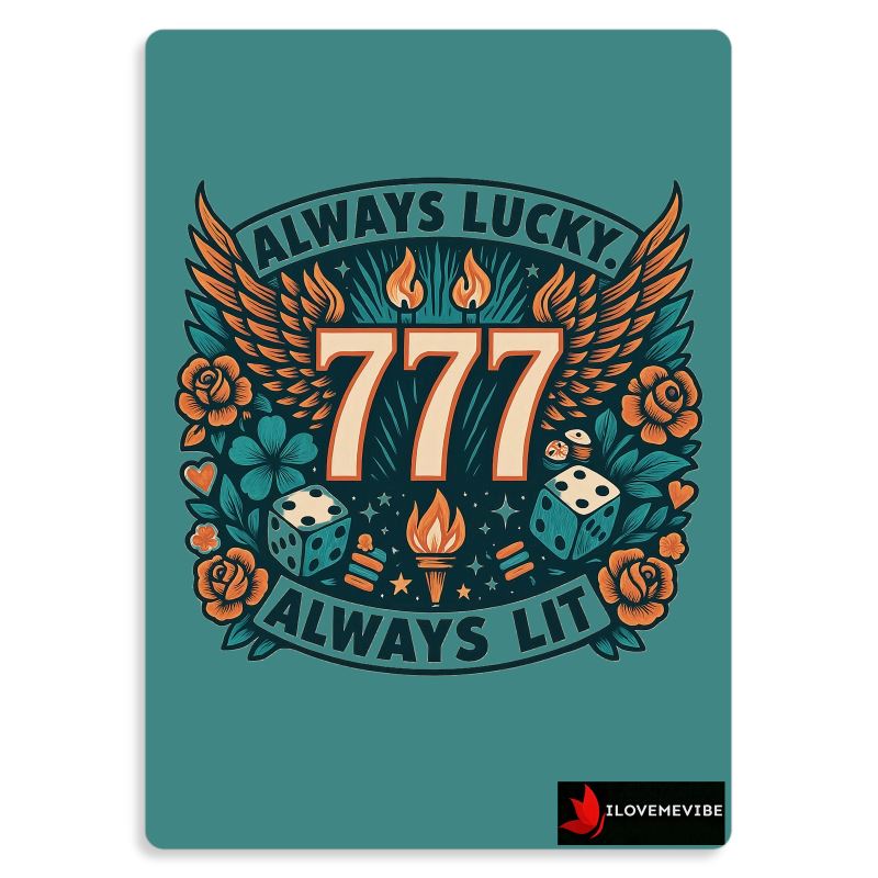 Always Lucky Always Lit 777 Metal Print – 777 Angel Number & Abundance Affirmation | I Love Me Vibe - I love me vibe