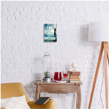 I Love Me Vibe I Am the Success metal print wall art with empowering daily affirmation in 7x5 inch size, mounted on wall.