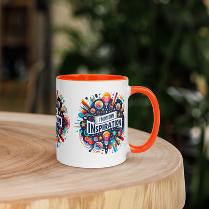 Black I Love Me Vibe mug with "I'm My Own Inspiration" affirmation and colorful interior, motivational drinkware.