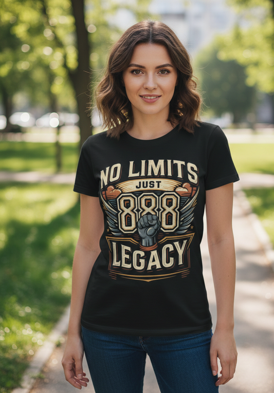 Women’s No Limits Just Legacy 888 T-shirt by I Love Me Vibe featuring motivational message and casual fit.