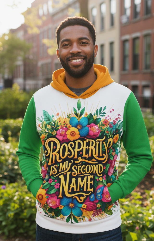 Men's Prosperity Is My Second Name hoodie by I Love Me Vibe, featuring a comfortable design with prosperity and abundance-themed graphics.