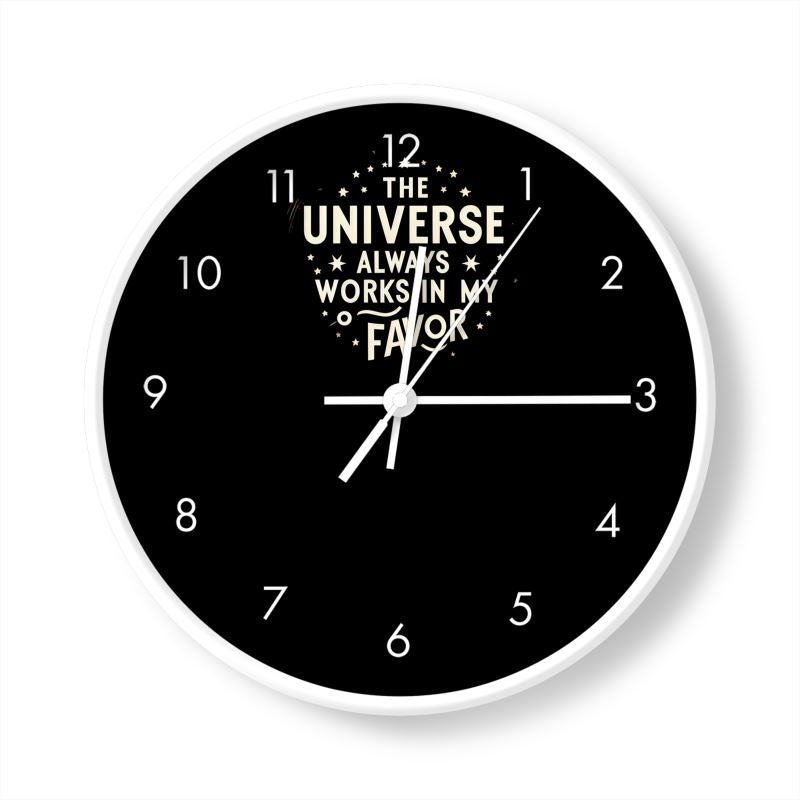 The Universe Always Works in My Favour Wall Clock – Manifestation & Abundance Affirmation Decor | I Love Me Vibe - I love me vibe