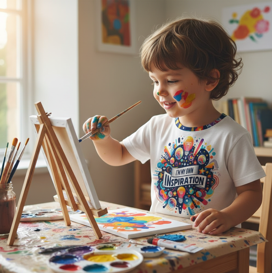 Kids' white I Love Me Vibe T-shirt with positive message, featuring simple design and inspiring text for girls.