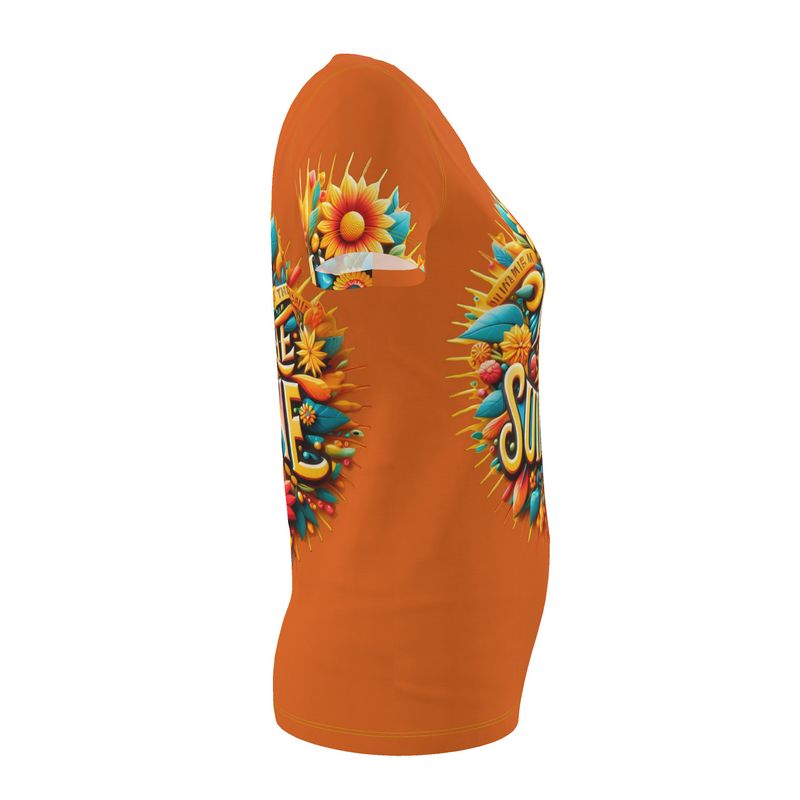 Women’s orange I Am the Sunshine T-shirt by I Love Me Vibe, casual fit, motivational slogan, made from recycled jersey fabric.