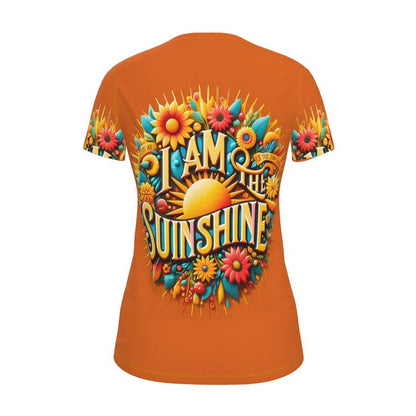 Orange women's T-shirt by I Love Me Vibe with "I Am the Sunshine" motivational slogan, casual fit, recycled poly jersey fabric.