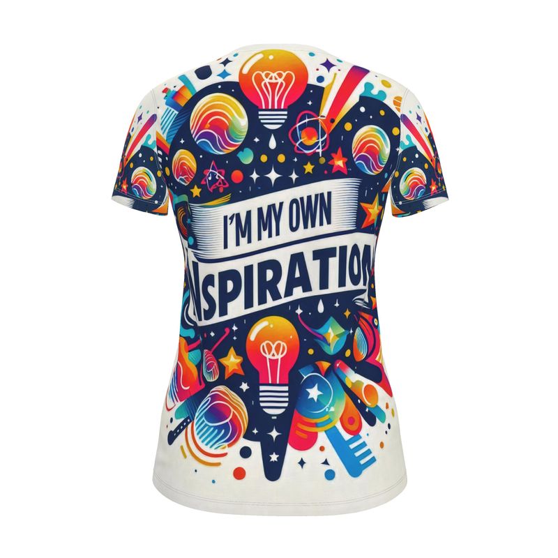 Women’s motivational T-shirt by I Love Me Vibe, “I’m My Own Inspiration” slogan, casual fit, recycled polyester jersey fabric.