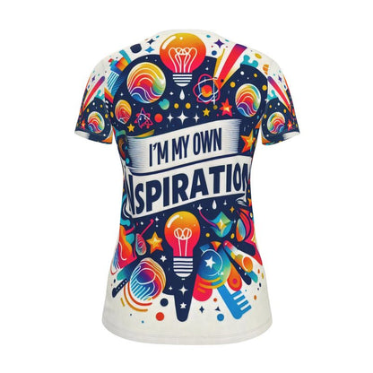 Women’s motivational T-shirt by I Love Me Vibe, “I’m My Own Inspiration” slogan, casual fit, recycled polyester jersey fabric.