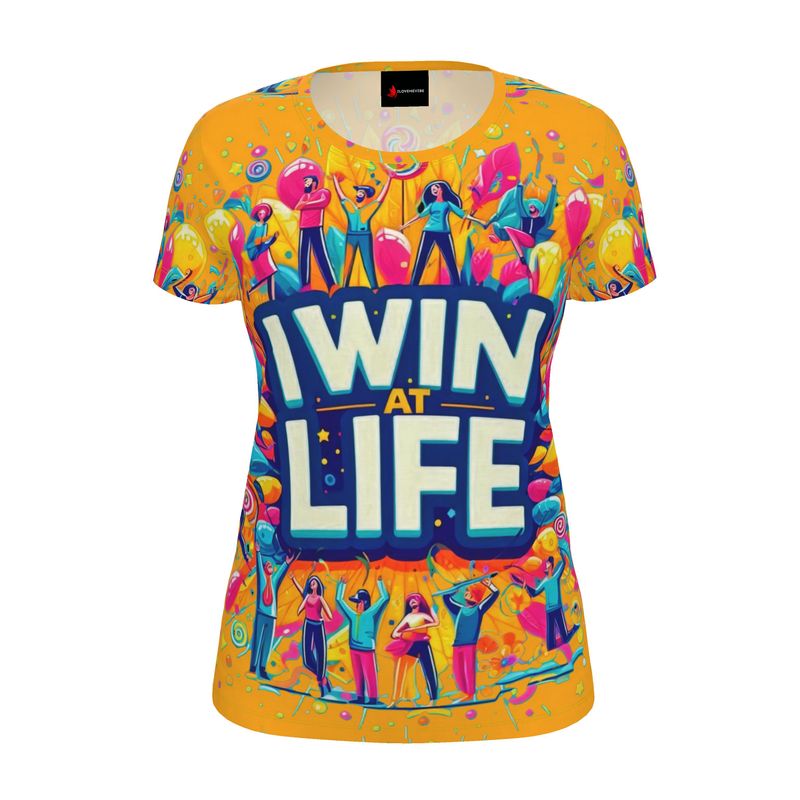 Women's I Love Me Vibe T-Shirt with "I Win at Life" motivational message, made from recycled poly jersey, regular fit.