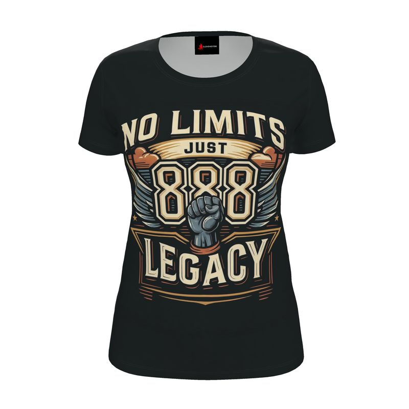 Women's I Love Me Vibe No Limits Just Legacy 888 motivational T-shirt, recycled poly jersey fabric, regular fit, lifestyle shot.