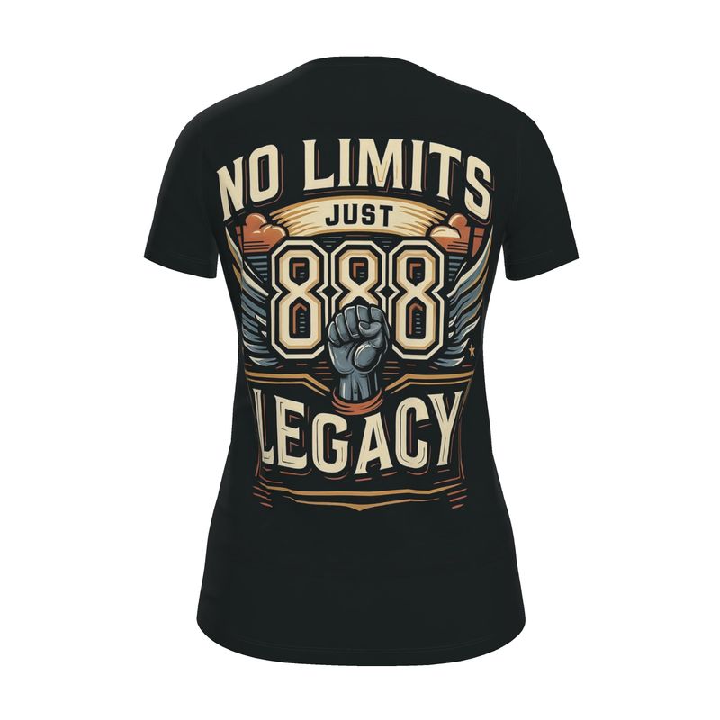 Women’s No Limits Just Legacy 888 motivational T-shirt by I Love Me Vibe, featuring a casual fit and recycled polyester fabric.