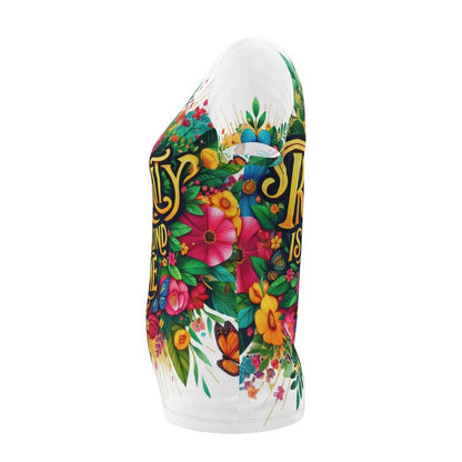 Women’s motivational T-shirt from I Love Me Vibe with "Prosperity Is My Second Name" slogan, made of recycled polyester, regular fit.